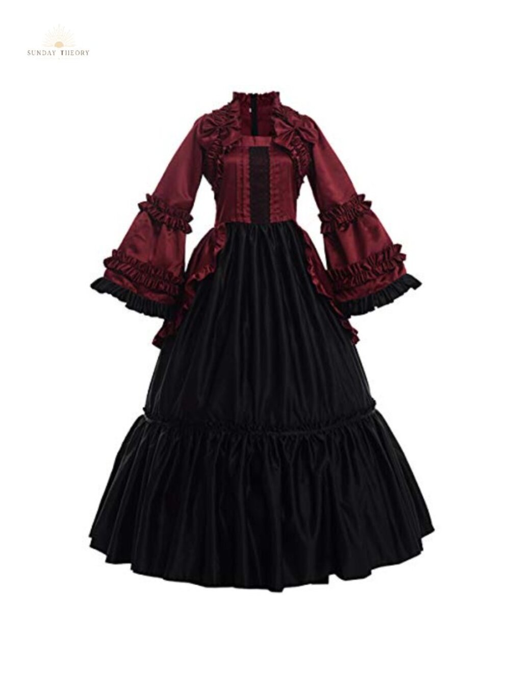 Victorian Renaissance Ball Gown Dress with Hoop Skirt, Puff Sleeve